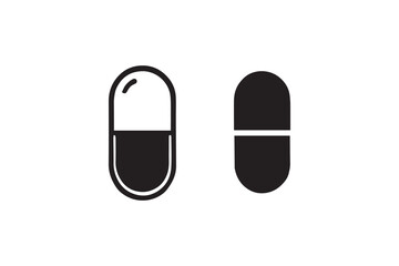 simple and subtle vector silhouette of medicine pill in black and white, set against a white background. 