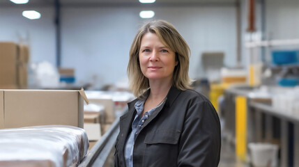 Smiling Professional Woman Worker in Warehouse Setting Portrait