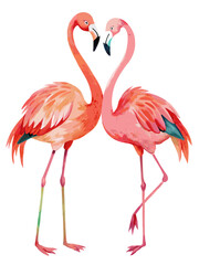 Elegant Flamingo Pair Watercolor Illustration: Tropical Love and Nature Art.