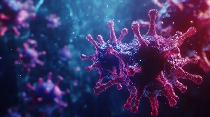 Microscopic view of influenza virus cells in virology, medicine, and science, featuring detailed coronavirus, covid, and flu outbreak representation with abstract d virus texture for medical and educa