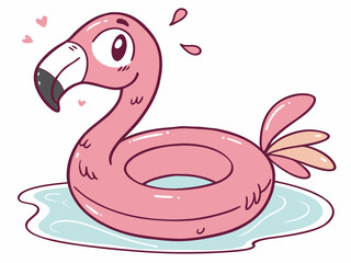 Pink Flamingo Shaped Inflatable Rubber Ring Cartoon Illustration. Pink Flamingo Inflatable Illustration: Fun Cartoon Pool Float Design for Summer Vibes.