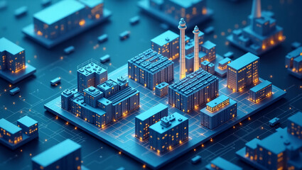 Obraz premium Industry 4.0 Isometric Smart Factory with Automation and Robotics