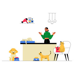 Pet Grooming Shop In Flat Vector Illustration Symbolizing Pet Services, Animal Care, And Hygiene, Isolated On White Background