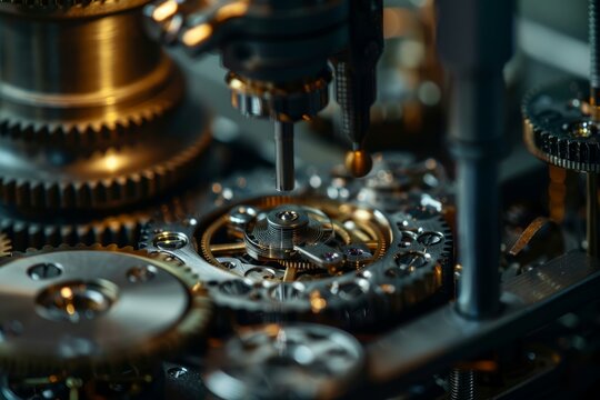 Watchmaker is using tools to repair a vintage clockwork with many gears - Powered by Adobe