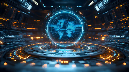 Futuristic Digital Globe in a High-Tech Data Center