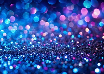 Blue Glitter Background, Low Light Sparkle Texture, Shimmering Night Photo
