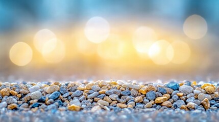 Obraz premium A serene close-up of colorful pebbles on a blurred, illuminated background, showcasing nature's beauty and tranquility.