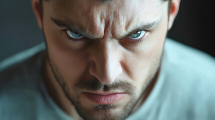 Intense Male Portrait with Angry Expression and Dramatic Lighting