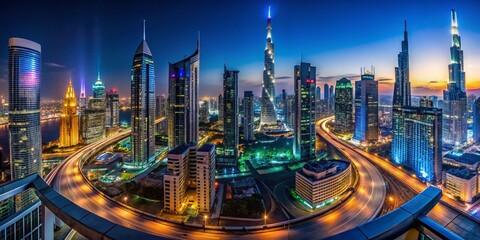 Obraz premium Breathtaking Dubai Skyline Urban Exploration Night Photography