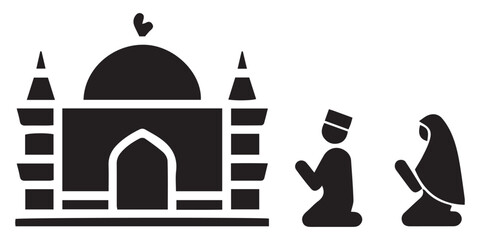 Symbol icon of Islamic. Muslim Mosque icon set.  Islamic holy prayer building. Eid moon icon. Vector illustration EPS 10