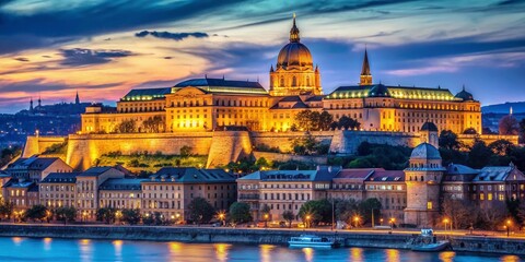 Fototapeta premium Budapest Buda Castle Evening Blue Hour Macro Photography Stock Photo