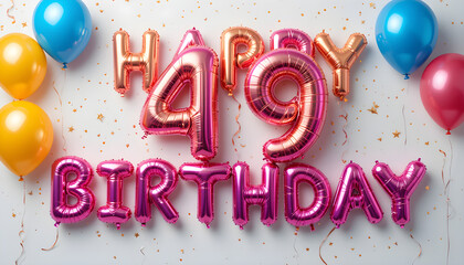 Happy 49 birthday balloon style text 