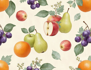 Obraz premium Vintage Fruit Pattern in Oil Painting Style