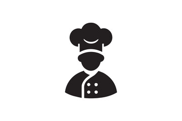 simple and subtle vector silhouette of chef in black and white, set against a white background. 