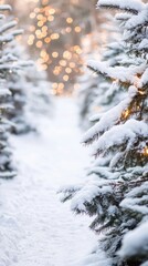Fototapeta premium Snowy path through frosted fir forest for new years celebration