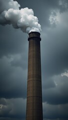 Industrial neural network art depicting a brown coal power plants ominous smoke plume rising from its towering chimney stacks