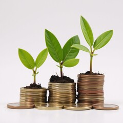 Stacked coins bloom with growing plants representing the link between investments and growth financial prosperity and sustainability are conveyed in this image