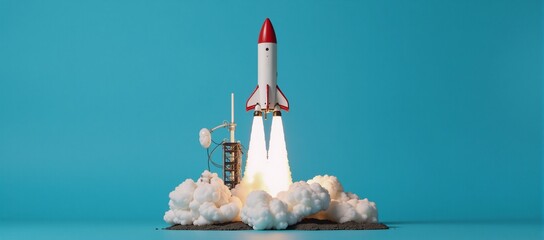 A rocket takes flight against a backdrop of a blue lock symbolizing startup security