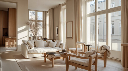 Fototapeta premium A minimalist Scandinavian interior design living room