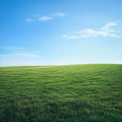 Obraz premium Serene green field under blue sky, idyllic landscape, nature background, perfect for travel brochures