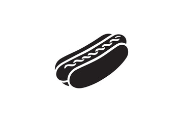simple and subtle vector silhouette of hot dog in black and white, set against a white background. 