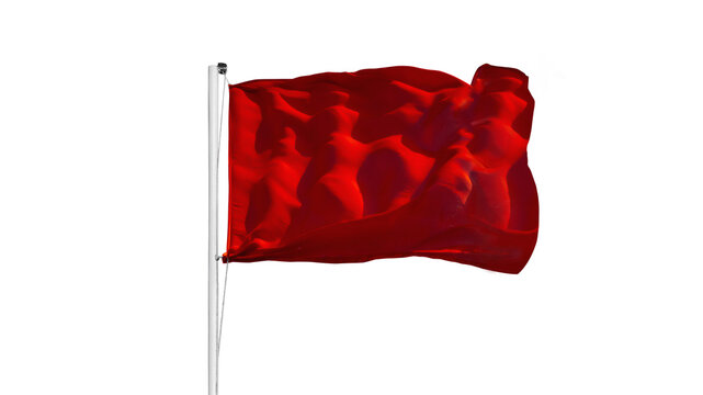 Close-up of a red flag blowing in the wind isolated on free png background, representing warning, danger, or signaling.
