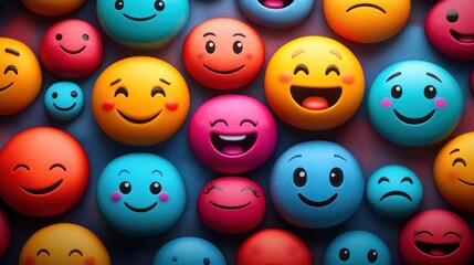 Colorful emoticons, diverse emotions, textured background, website design