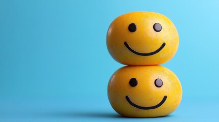 Fototapeta premium Happy Emojis Stacked, Blue Background, 3D Render, Website Design