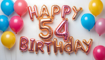 Happy 54 colourful balloons style birthday text