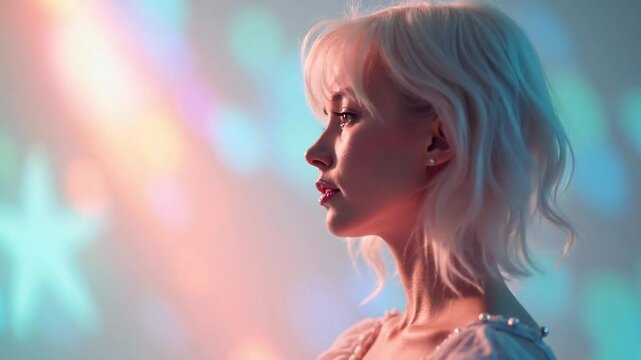 Profile of a woman with ethereal lighting and dreamy bokeh backdrop