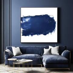 Contemporary Living Room with Abstract Navy Blue Wall Art Decor