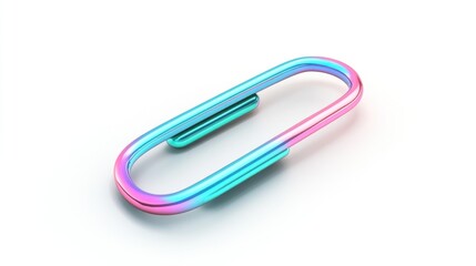 Iridescent paperclip on white background; 3D render