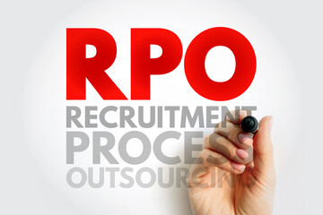 RPO Recruitment Process Outsourcing - when a company transfers all or part of its permanent recruitment to an external provider, acronym text concept background