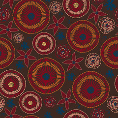 Artistic Floral Prints, colorful Background, abstract shapes, Flowers, hand drawn embroidery. Decorative intricate quilting pattern, trendy geometric ornament. Vector