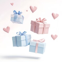 Floating Gift Boxes with Pastel Ribbons and Hearts for Valentine Day