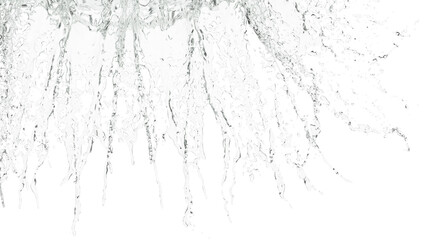 Vibrant clear water streams cascade and splash downwards forming numerous individual droplets