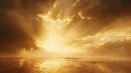 Sunlight through stormy clouds over tranquil ocean