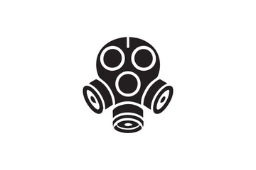 simple and subtle vector silhouette of gas mask in black and white, set against a white background. 