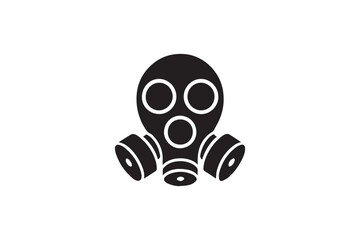 simple and subtle vector silhouette of gas mask in black and white, set against a white background. 