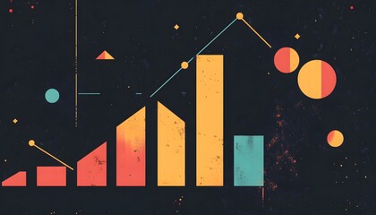 Colorful abstraction of a data visualization with geometric shapes representing growth and trends, ideal for business analytics or creative graphic design projects.