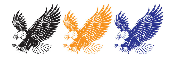 A vector of an eagle with wings fully spread, sharp feather details, and a fierce expression.