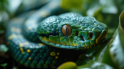 close up of a green snake