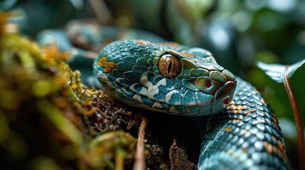 close up of a green snake