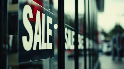 Clearance sale signs displayed prominently in store windows, attracting shoppers with enticing discounts and promotions, reflecting the excitement and urgency of retail bargains.