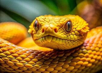 Obraz premium Close-up Tilt-Shift Portrait of a Yellow Malabar Pit Viper