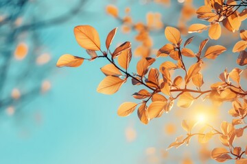 Golden leaves shimmer under sunlight in a serene autumn setting