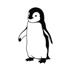 Line Art Cute Baby Penguin silhouette black and vector.