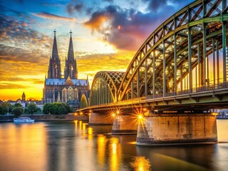 Fototapeta premium Cologne Hohenzollern Bridge Panorama, Germany - High-Resolution Stock Photo