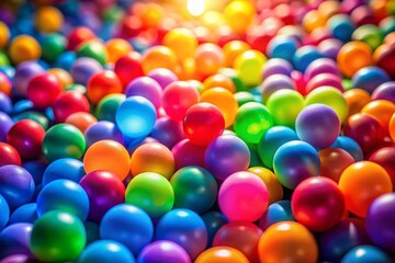 Obraz premium Colorful Ball Pit Close-Up: Long Exposure, Selective Focus, Playful Fun