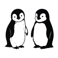 Fototapeta premium Baby Penguin silhouette clipart vector graphic art.